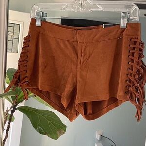 Boom Boom Jeans High Waist Brown Lace-Up Shorts